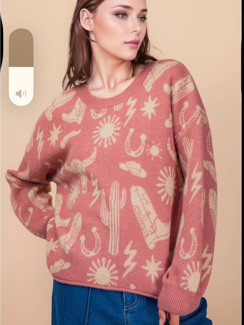 Dusty Rose Desert Motif Crewneck Sweater
